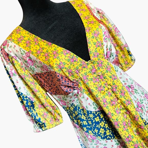 ASOS Floral Patchwork Midi Dress Button Satin Cottagecore Coquette Romantic 6 - Picture 12 of 16